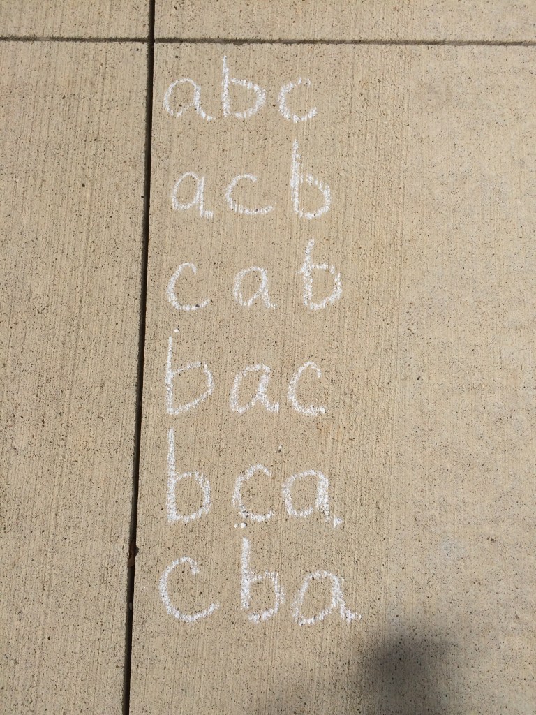 The six permutations of a, b, and c.