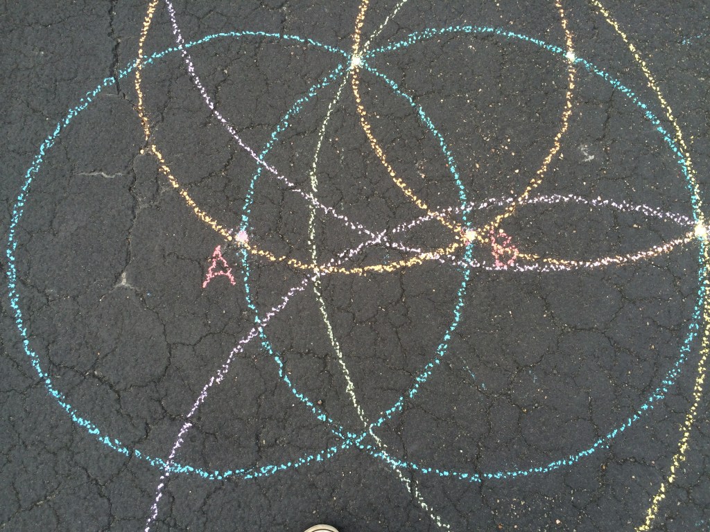 Purple circles intersect (not) at the midpoint